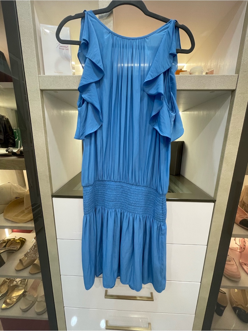 Ramy Brook Sky-Blue Ruffle Midi Dress Size Large